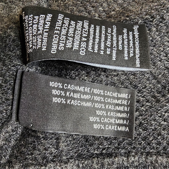 Ralph Lauren Black Label 100% Cashmere Grey Cardigan, Black Leather Trim, EUC - Picture 5 of 8